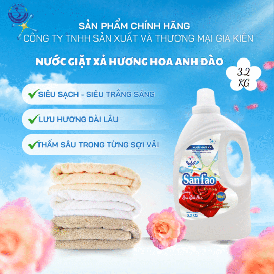 Nước giặt xả Sanfao PLUS+ Hương Hoa Anh Đào 3.2KG